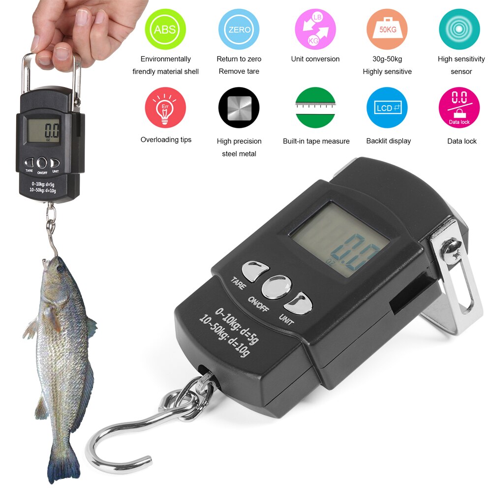 50Kg/10G Mini Hand LCD Electronic Digital Scale with tape measure Travel Fishing Luggage Weighting Hanging Hook Kitchen Scale