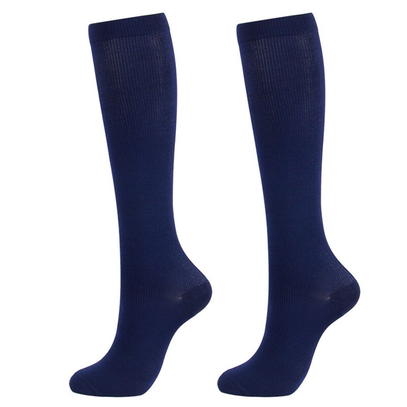 Winter Nylon Solid Pressure Compression Varicose Vein Leg Knee High Support Long Warm Stockings for Women Feet Cover: Navy Blue / L XL