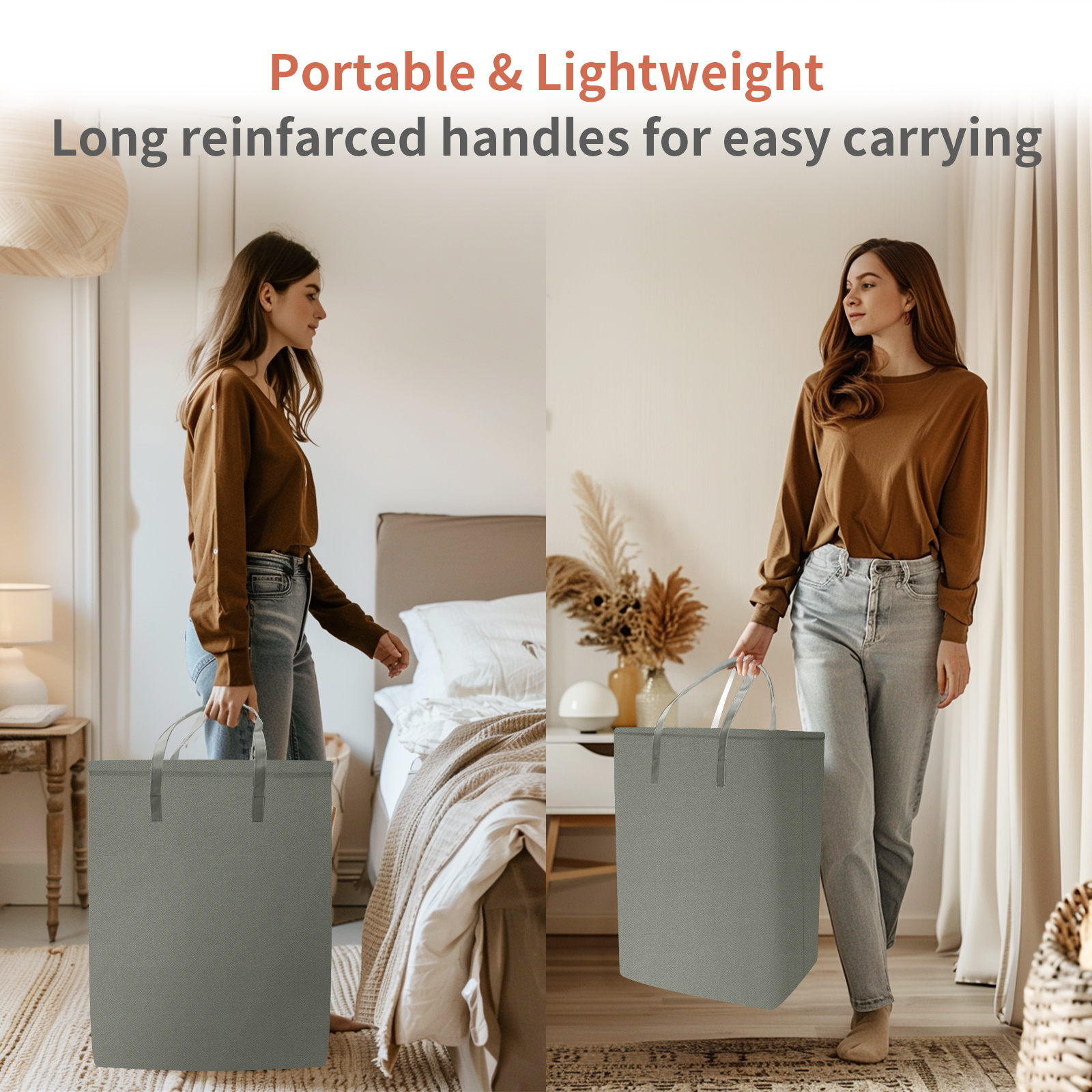 Grote wasmand 75L waterdichte vrijstaande wasmand Opvouwbare hoge wasmand met handvatten voor kledingspeelgoed