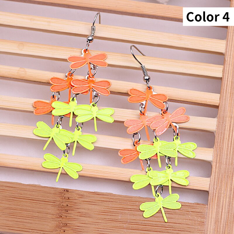 Colorful Dragonfly Earrings Bohemia Style Mix Color Long Dangle Earrings for Women Jewellery: Color 4 Mix Orange