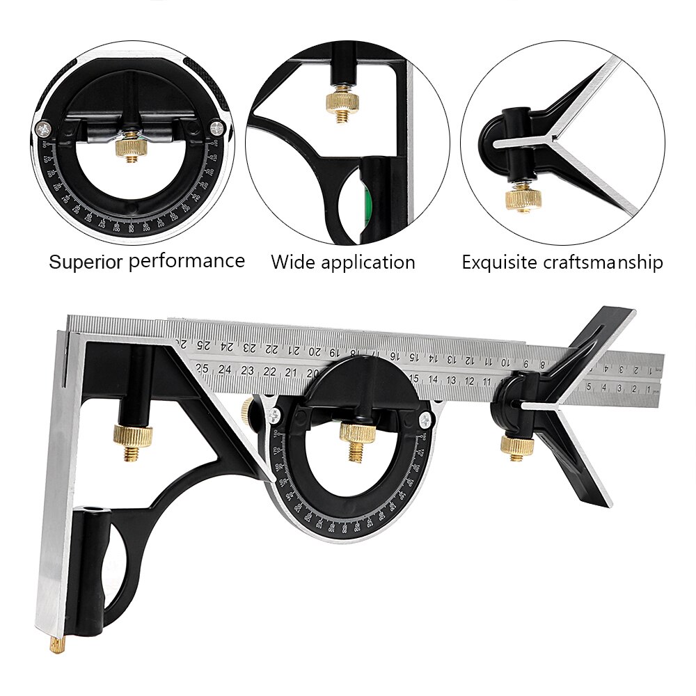 NICEYARD Right Angle Ruler Angle Finder Protractor Measuring Set Tools Universal 300mm/12" 3 in 1 Multi Combination Square Set