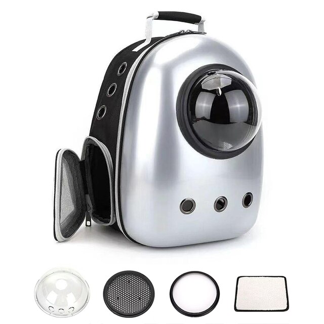 2022 1pc novo portátil transparente espaço cápsula gato mochila ir para fora ombro cão mochila acessórios de roupas: Silver