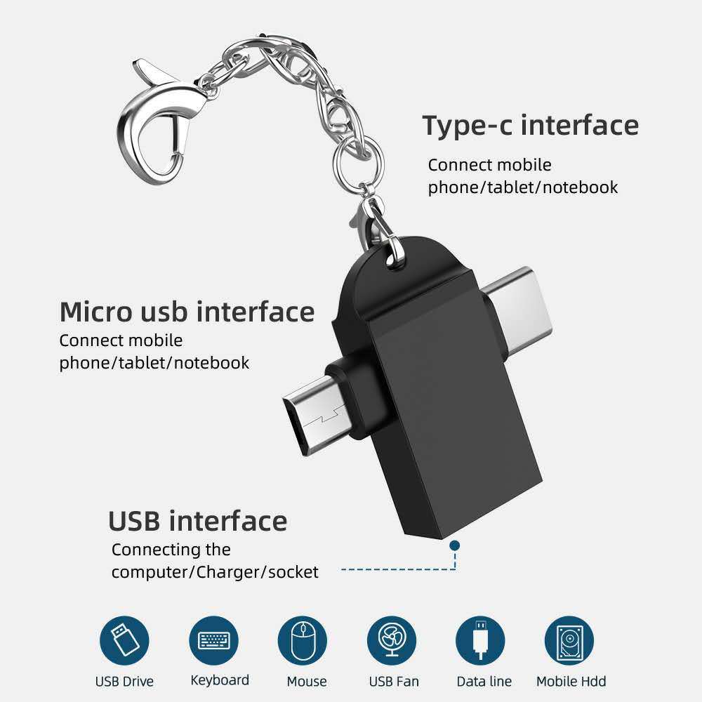NNBILI 2-in-1 OTG aluminum alloy adapter, converter USB 3.0 female to Micro USB male and USB C male connectors for charging