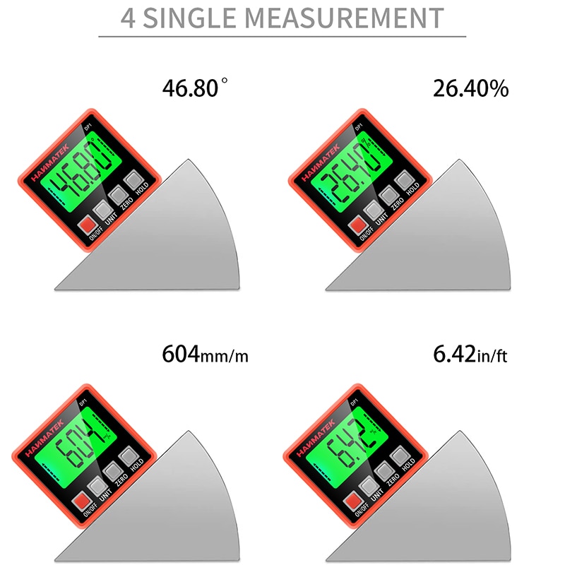 Hanmatek digital vinkelmåler 360 graders mini digital vinkelmåler tilt måle niveau meter magnetisk basis niveau måling
