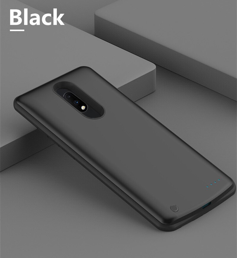 Siliconen Acculader Gevallen Voor Oneplus 7 Pro Batterij Case 6500Mah Draagbare Power Bank Externe Batterij Opladen Cover Case: Black