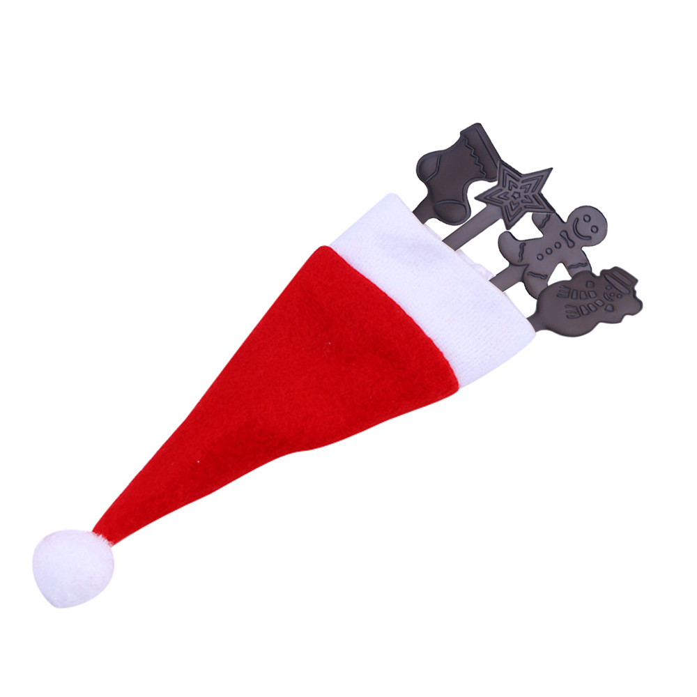4Stck Edelstahl bunte Weihnachten Kaffee Löffel Griff Löffel Besteck Eis Trinken Werkzeug Weihnachten Hütte Besteck H5