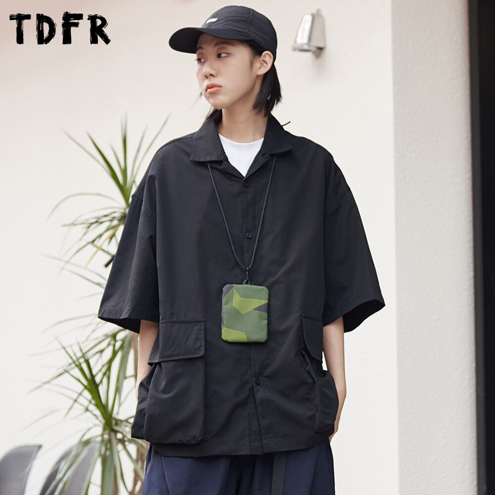 Effen Kleur Korte Mouwen Shirt Heren Safari Stijl Revers Shirts Zomer Amekaji Casual Losse Half Mouwen Mannen