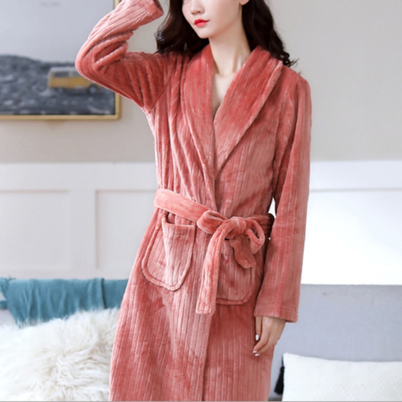 Women Robes Winter Warm Flannel Fleece Nightdress Sleepwear Female Pajamas Home Clothes Dressing Kimono Hotel Bathrobe