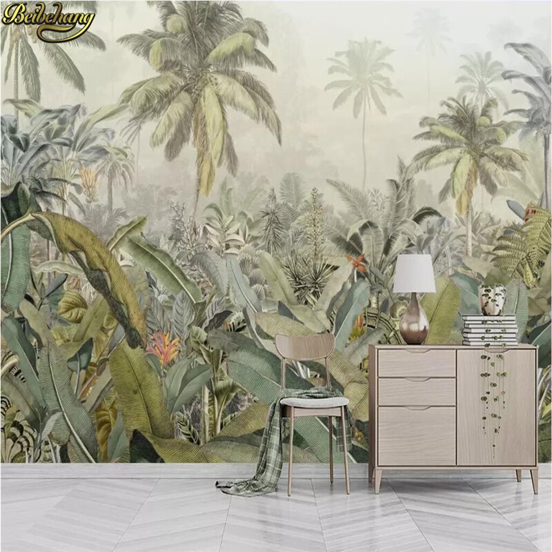 Aangepast 3D-fotobehang tropisch regenwoud kokosnoot boom kunst muurschildering behang voor slaapkamer woonkamer achtergrond muurschilderij 250 cm (B) × 175 cm (H