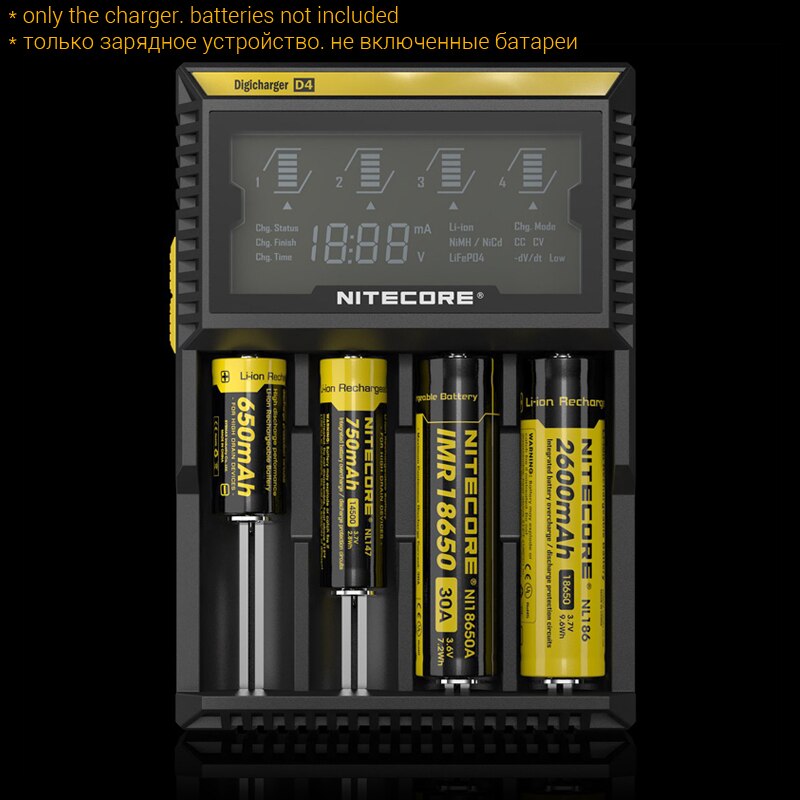 Nitecore D4 Batterij Lader Lcd Intelligente Lader Li-Ion 18650 14500 16340 26650 Aaa Aa 12V Acculader