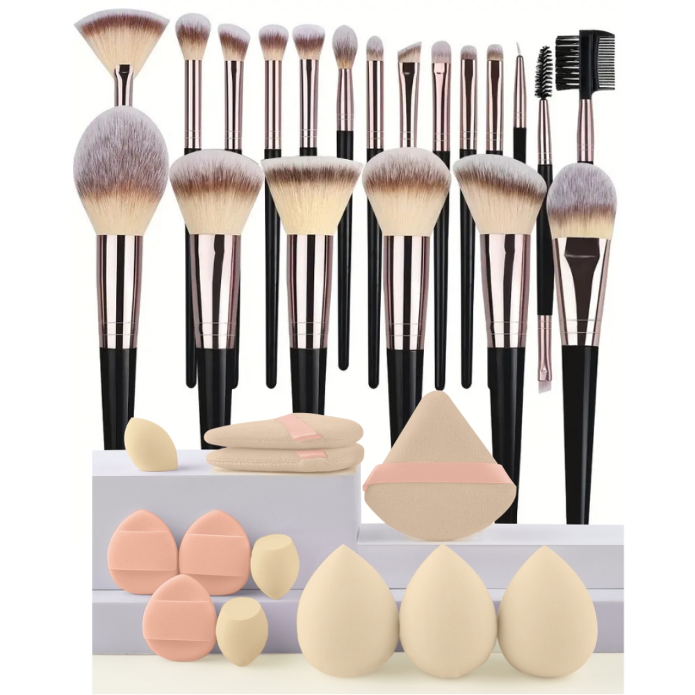 Juego de brochas de maquillaje para mujer, 3-20 piezas, base, sombra de ojos, colorete, resaltador, corrector, herramienta de belleza femenina, esponjas de belleza, esponjas para pulgar: Rosa