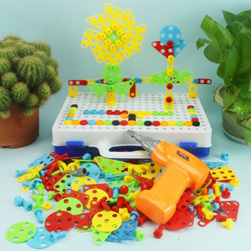 Kinderen Elektrische Boor Moer Puzzel Demontage Gemonteerd Blok Plastic Jigsaw Building Speelgoed Kinderen Educatief Speelgoed 3D Boor Puzzel