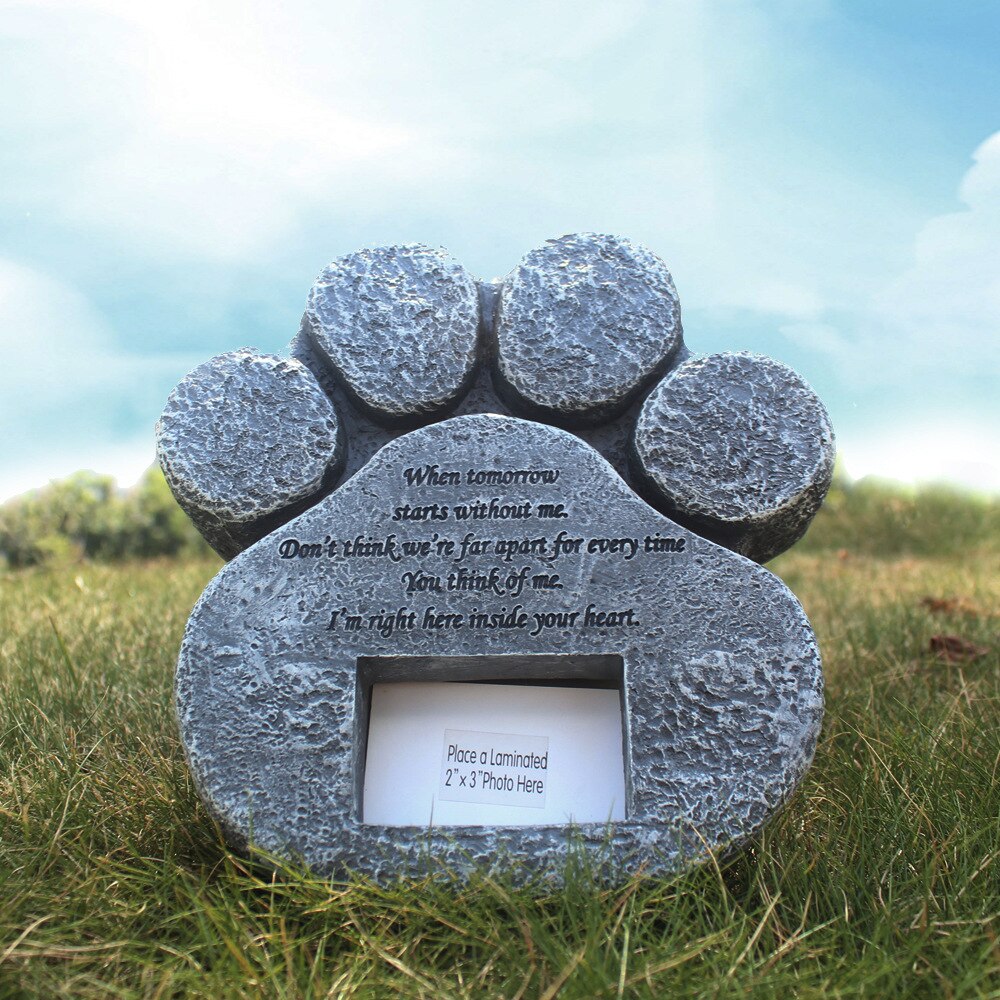 Pierres tombales en forme d'empreinte de chien et chat, Souvenirs d'animaux avec mots à mémoire de forme, cadre Photo en résine pour décoration de cour de maison