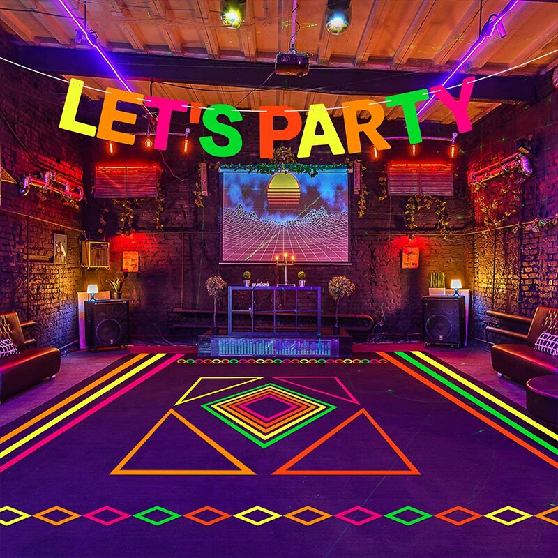 16Pcs Neon Papier Laat 'S Party Banner Met A4 Neon Papier Decor Voor Zwart Licht Verjaardag Bruiloft Party Glow in De Dansfeesten