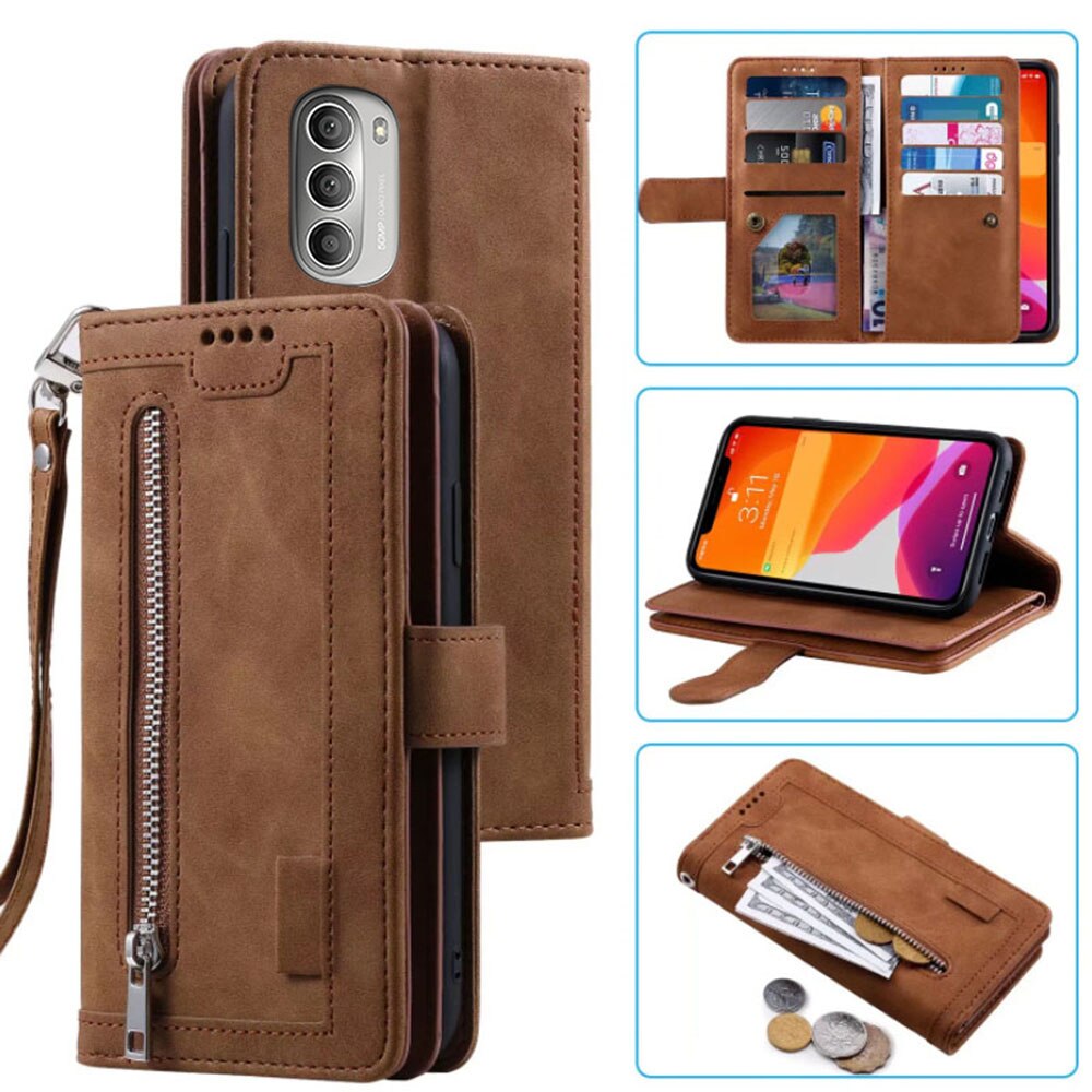 9 Cards Wallet Case For Motorola Moto G51 5G Case Card Slot Zipper Flip Folio with Wrist Strap Carnival For MOTO G51 5G Cover