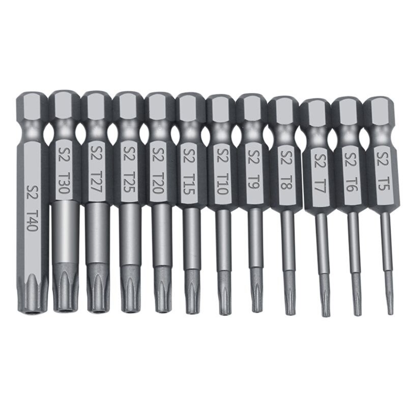 11/12pcs Tamper Proof Security Drill Bit Set Torx Screwdriver Flat Head 1/4" Hex Bits Driver: 50