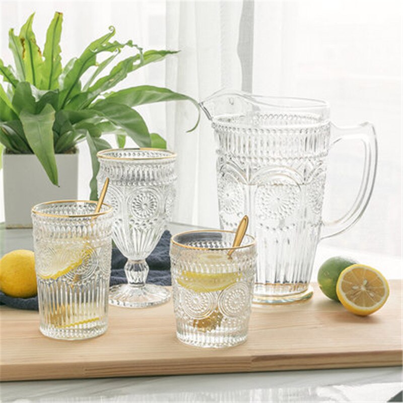 Chic Glas Cup Graveren Bloemen Koffie Mok Thee Beker Wijn Glas Goud Pringting Transparant Kristal Thuis Drinkware Huwelijkscadeau