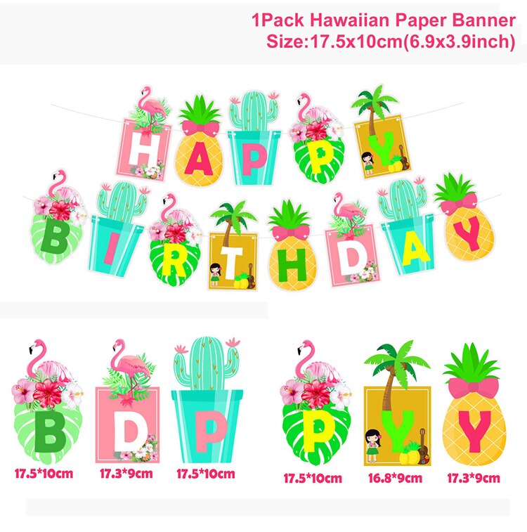 Hawaii Party Banner Balloons Aloha Happy Birthday Decorations Hawaiian Party Supplies Summer Tropical Flamingo Party Favors: 1
