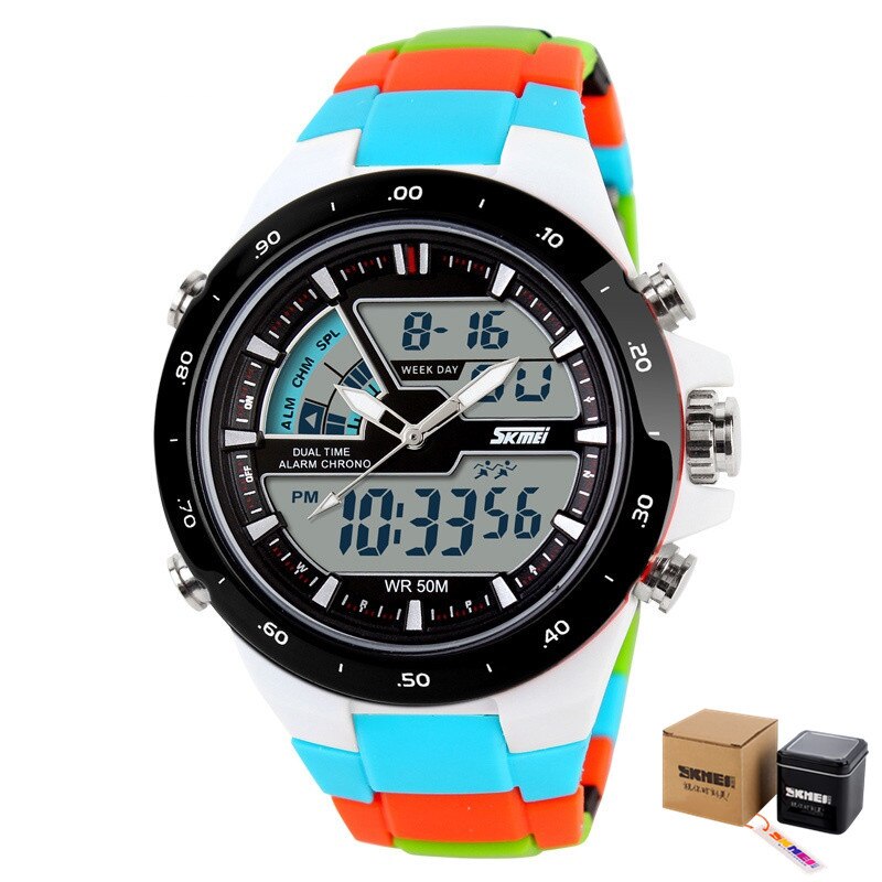 SKMEI – montre à Quartz pour hommes, double affichage, plusieurs fuseaux horaires, calendrier, Sport, étanche, 1016: style4 with box