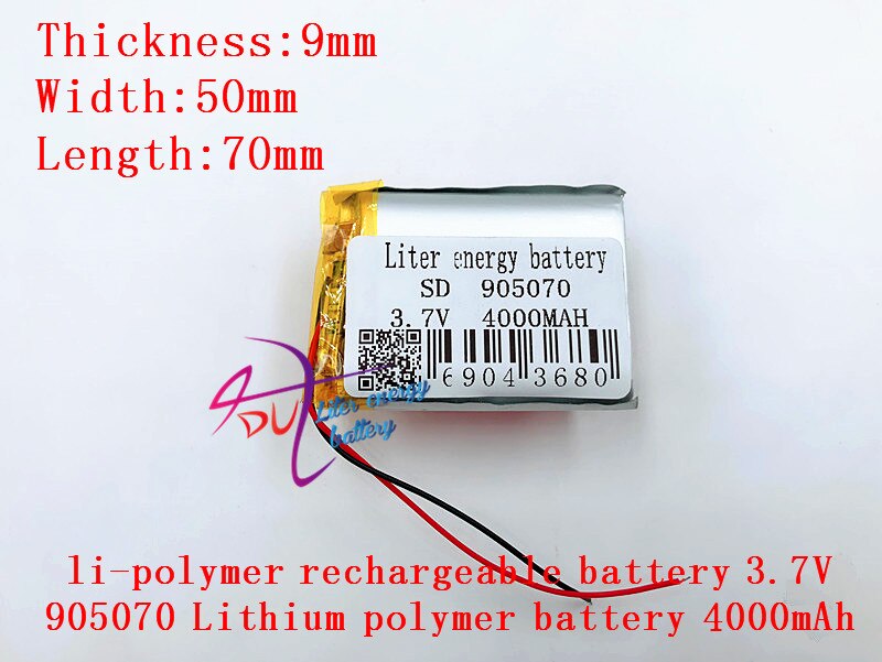 best battery brand 3.7V,4000mAH 905070 polymer lithium ion / Li-ion battery for model aircraft,GPS,mp3,mp4,cell phone,speaker,bl