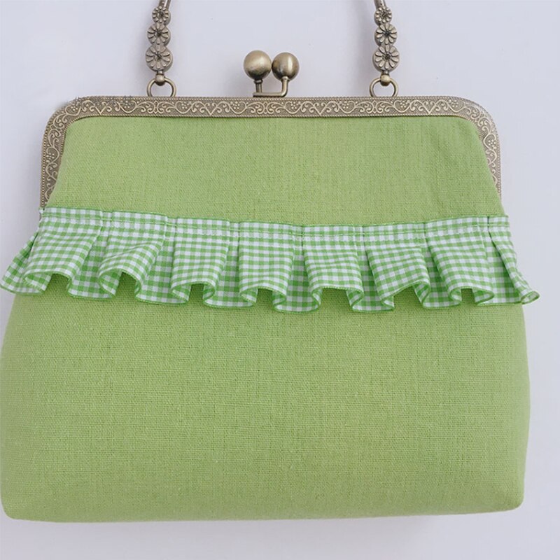 Angelatracy Handmade Metal Wrinkle Circular Plaid Green Lace Embroidery Women Shoulder Day Clutches Handbag Shoulder Bags