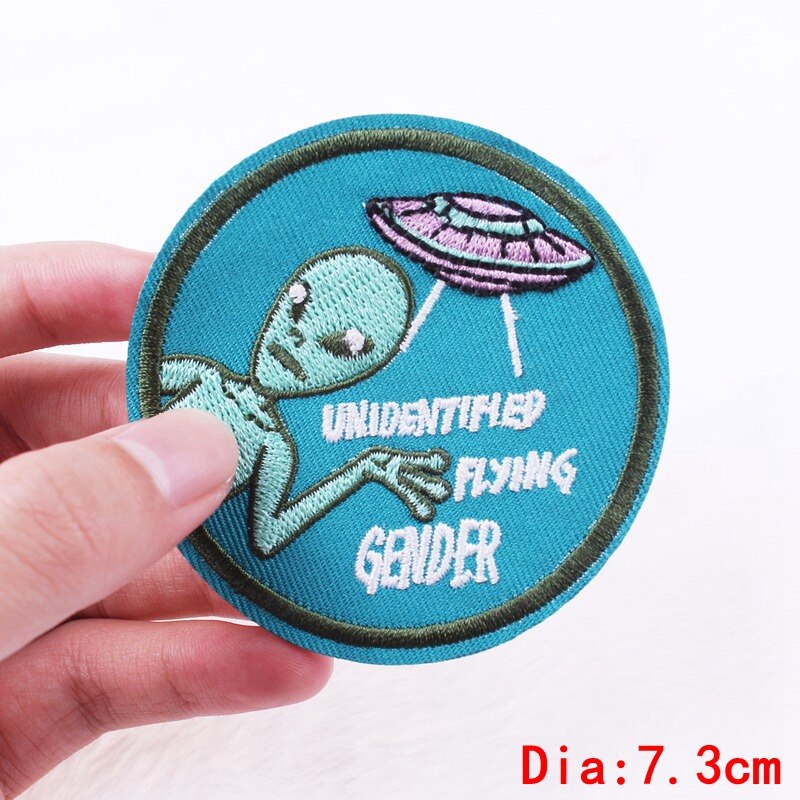 Prajña Ruimte Patches Ijzer Op Astronauten Aliens Ufo Patch Mode Geborduurde Patch Voor Kleding Stickers Applique Decor Diy Patch: Black Nickel