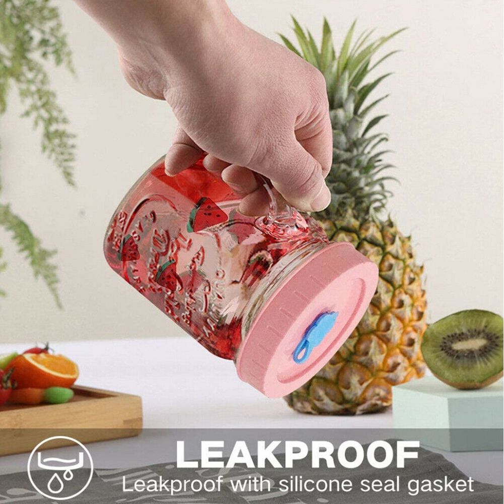 Cute Plastic Mason Jar Lids With Straw Hole Leak-Proof Jar Caps Food Storage Canning Lids Kitchen & Dining Supplies