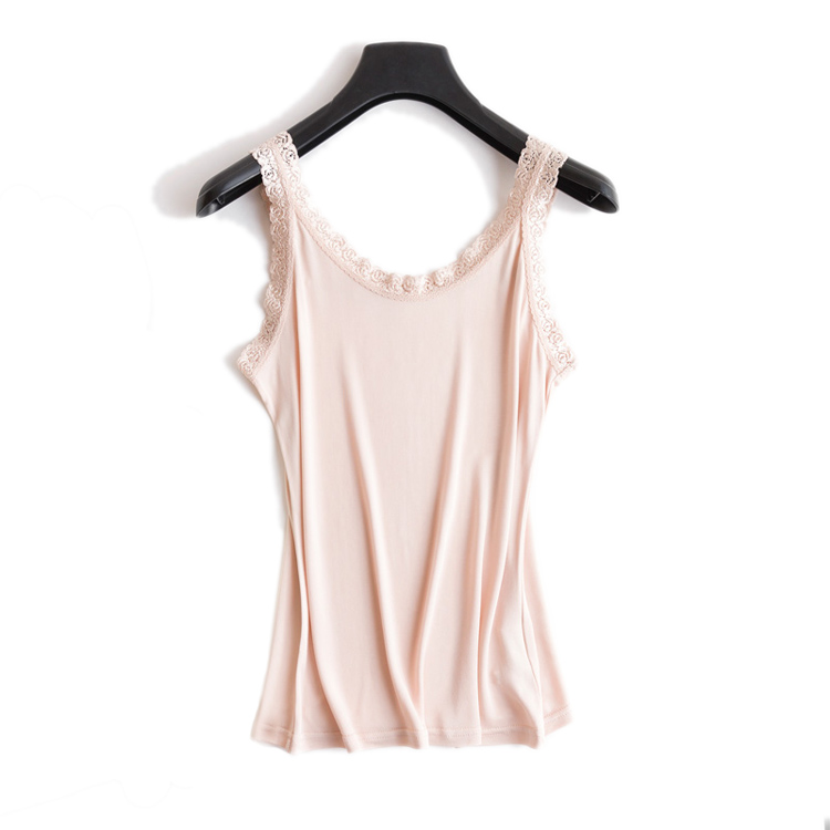 Women silk camis 50% Natural silk and lace camisoles Bottoming shirt Black White Pink TOP: L / Pink