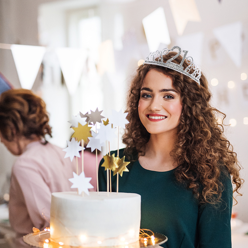 Fødselsdagsfest dekorationer voksen fødselsdag prinsesse krone pandebånd krystal tiara 18 21 30 40 50 60 kvinder krone hår tilbehør