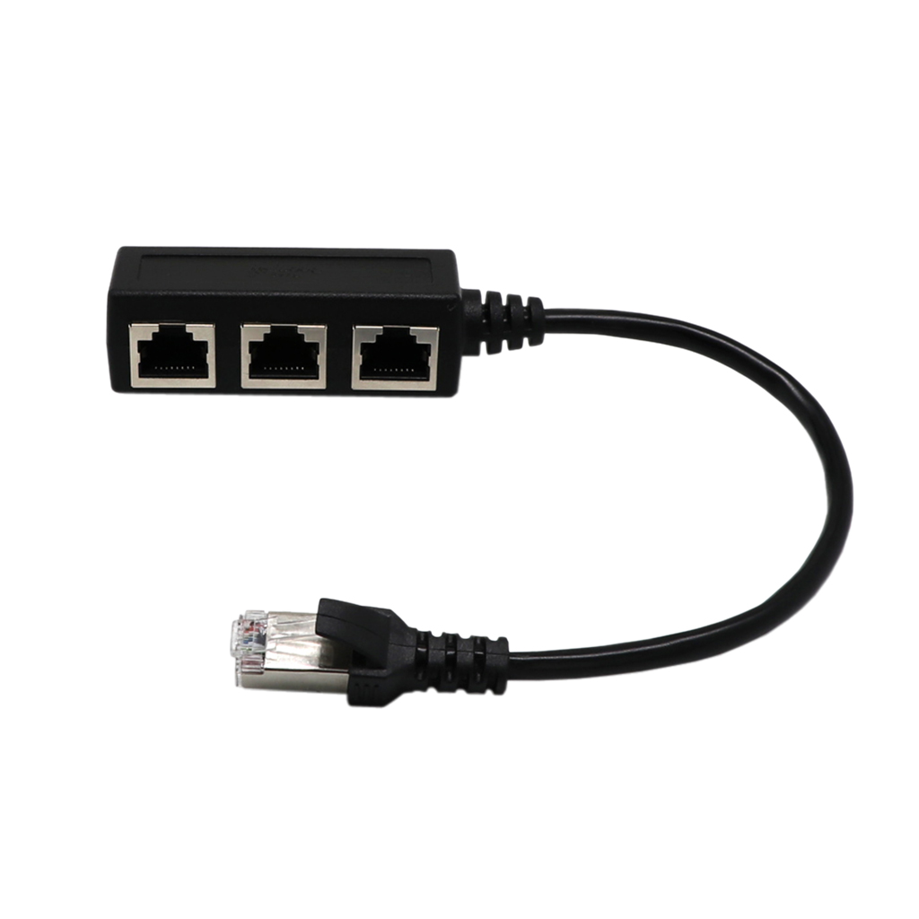 1 To 3 Ports Ethernet Network Cable Extender 8P8C Male To Female Black