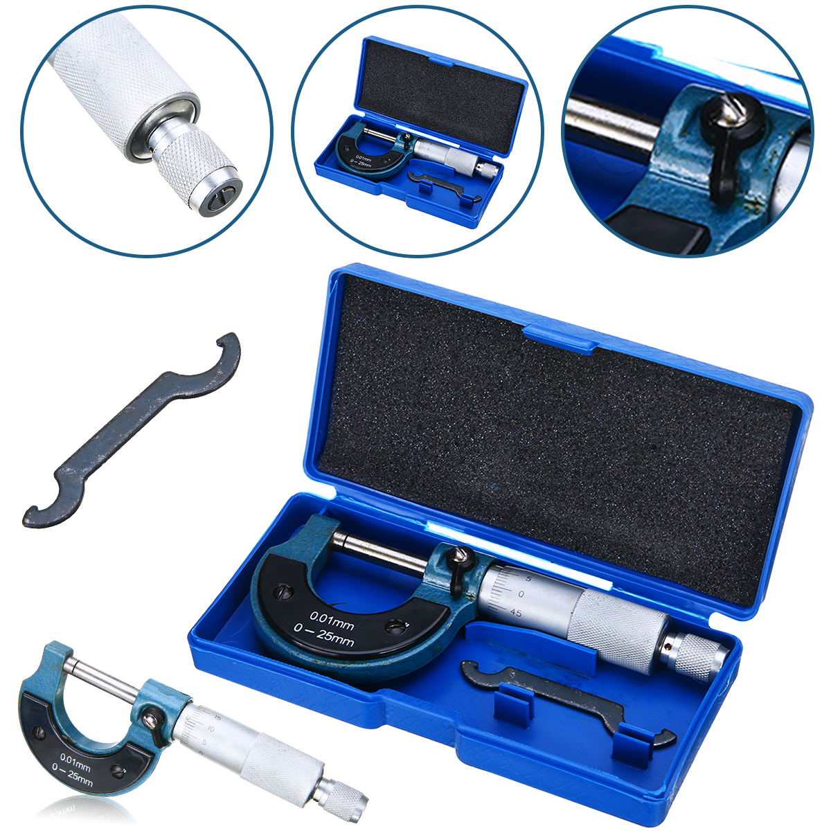 Mayitr 0-25mm 0.01mm Outside Metric Micrometer Caliper Precision Gauge Vernier Caliper Tool with Metal Caliper Tool