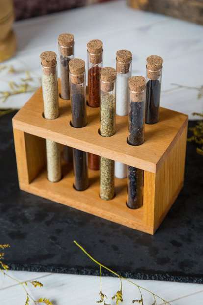 Soporte de madera para especias, juego de tapones de corcho para decoración de cocina, hecho a mano, de vidrio, almacenamiento, práctico, , 8 piezas