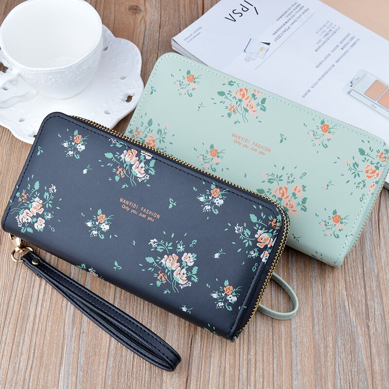 Luxury Double Zipper Women Wallets Large Capacity Long Clutch Bag Double Wallet Soft Leather Printing Change Mobile Bag