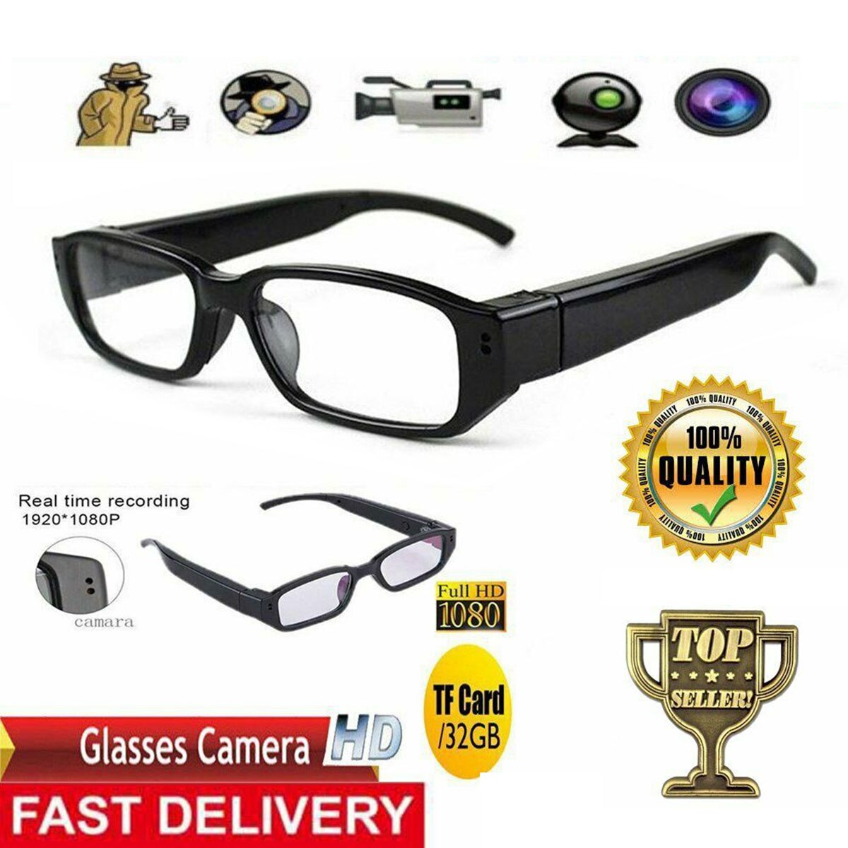 1080P HD Mini Camera Glasses Eyeglass DVR Video Recorder NVR Records for field training climbers travelers: Default Title