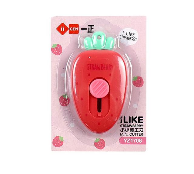AiKEEN Cute Clouds Art Knife Mini Portable Utility Knife Express Box Paper Cutter Craft Wrapping Refillable Blade Stationery: strawberry small