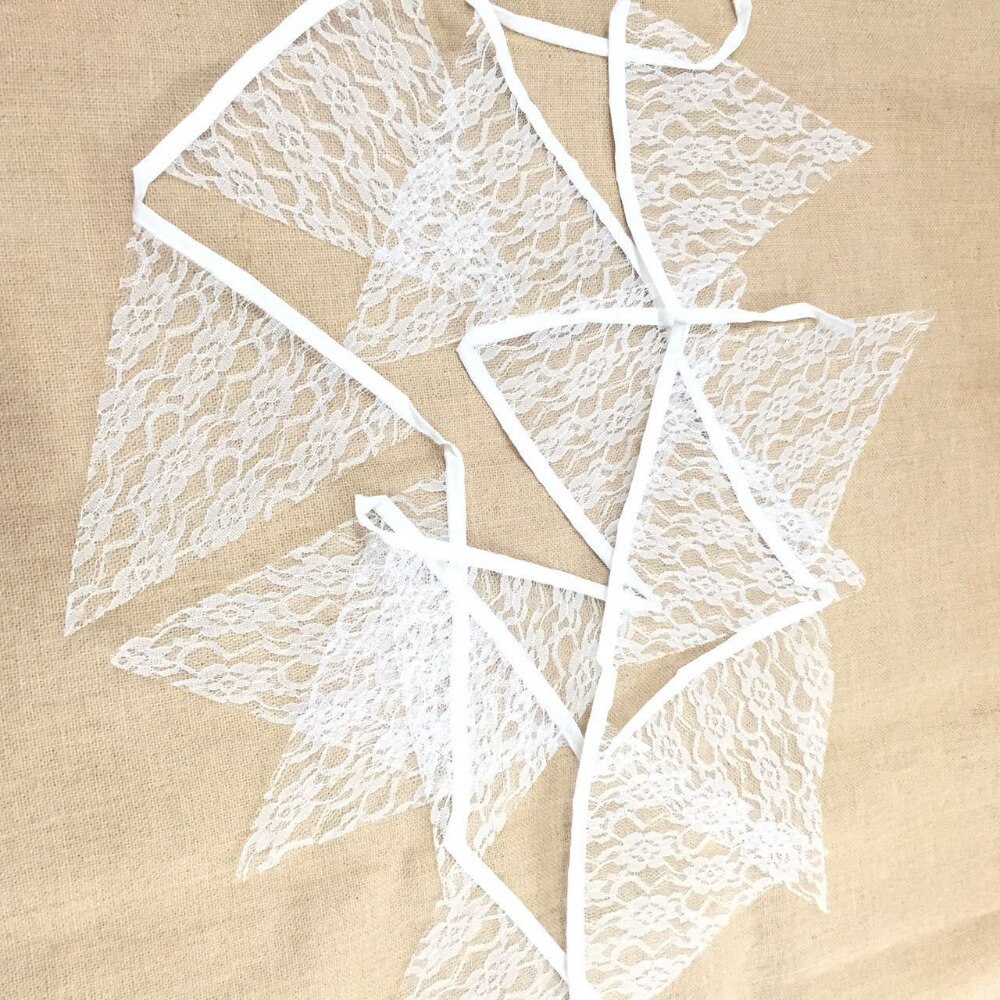 Witte kanten bloemenwimpel voor bruiloften, decoratie voor evenementen en feesten