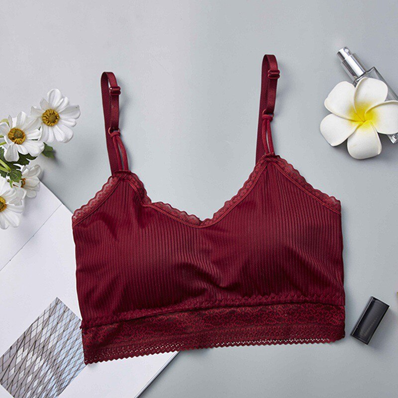 Dames crop top met voorgevormde bh-bandjes, tube tops, mooie rug, kanten bloemen, voorgevormde bh's: Rood