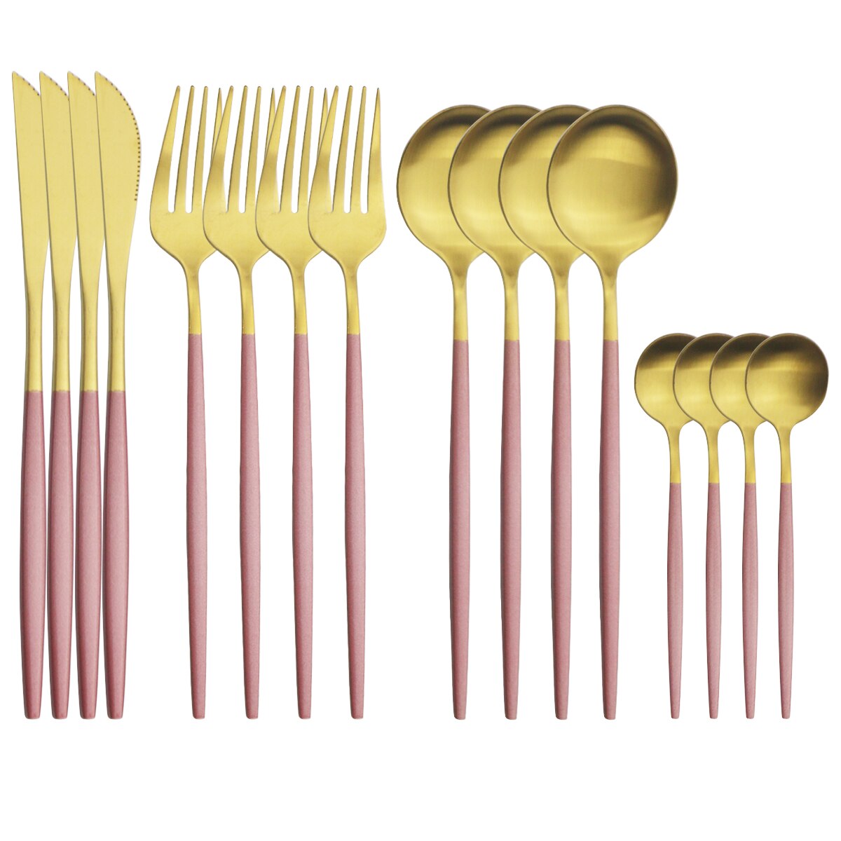 4Set/16Pcs Red Gold Dinnerware Cutlery Set Western Knives Fork Tea Spoon Dinner Tableware Stainless Steel Kitchen Silverware Set: Pink Gold