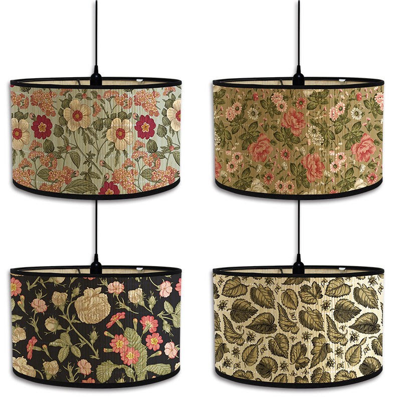 Abat-jour à motif de plante verte de Style nordique, abat-jour d'art en bambou, lustre de café, décor de salle d'accueil rétro, couvercle de lampe suspendue