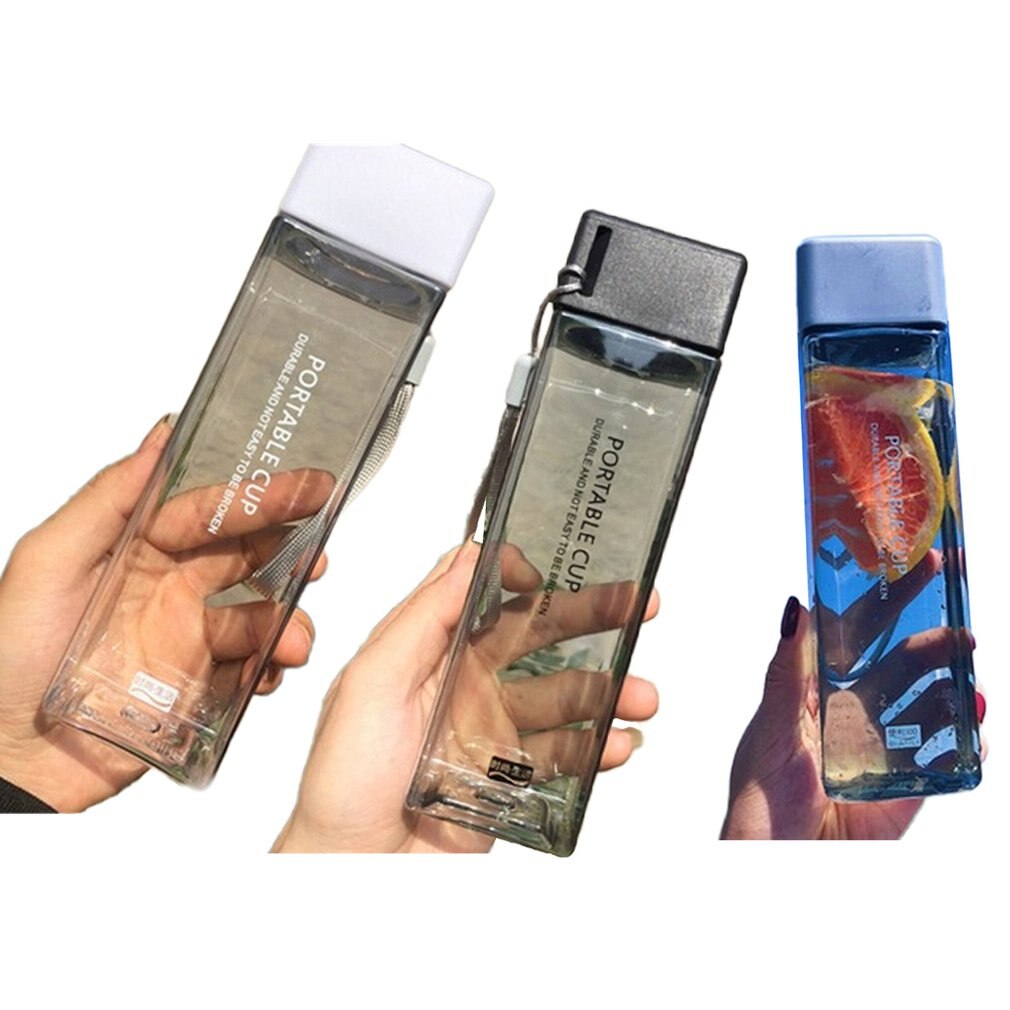Plastic Water Cup Portable Transparent Portable Plastic Cup Personality Square Cup 480ml Practical