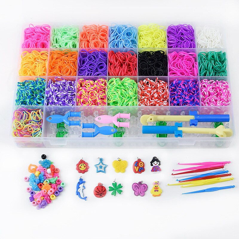 6800 stück Regenbogen Gummibänder Weben einstellen DIY Spielzeug Webstuhl Handwerk Kind Armbinde flechten Silikon Elastischen Weben Bands für mädchen: Ursprünglich Titel