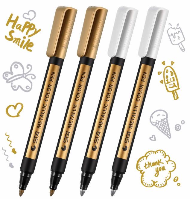 Metallic Marker Pens Gold and Silver Metallic Permanent Markers Suitable: 2 Gold 2 Silver