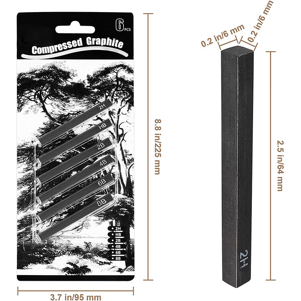 MyLifeUNIT Compressed Charcoal Sticks, Square Compressed Graphite Drawing Pencils for Artists, Pack of 12