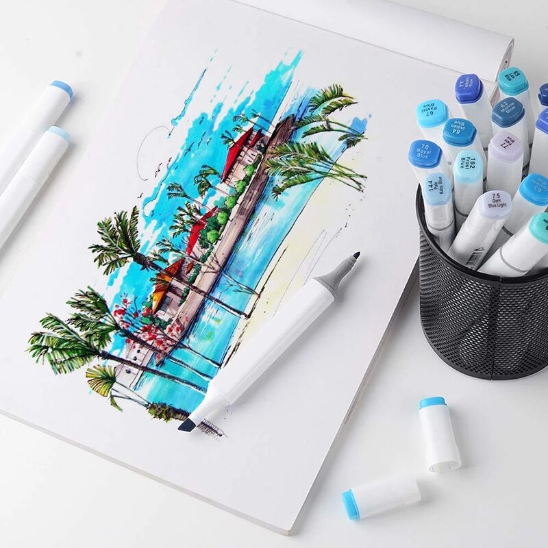 20 farben Alkohol Marker Stifte Himmel Blau Serie Farbe Blendable Dual Tipps für Kunst Skizze Ozean Landschaft Zurück Zu schule