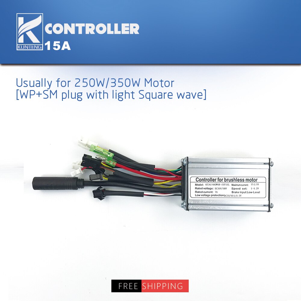 EBike Controller 36V 48V 250W 350W 15A 6 Mosfets KT Controller brushless Electric Bicycle Controller with Light Function: 15A WPSM Light