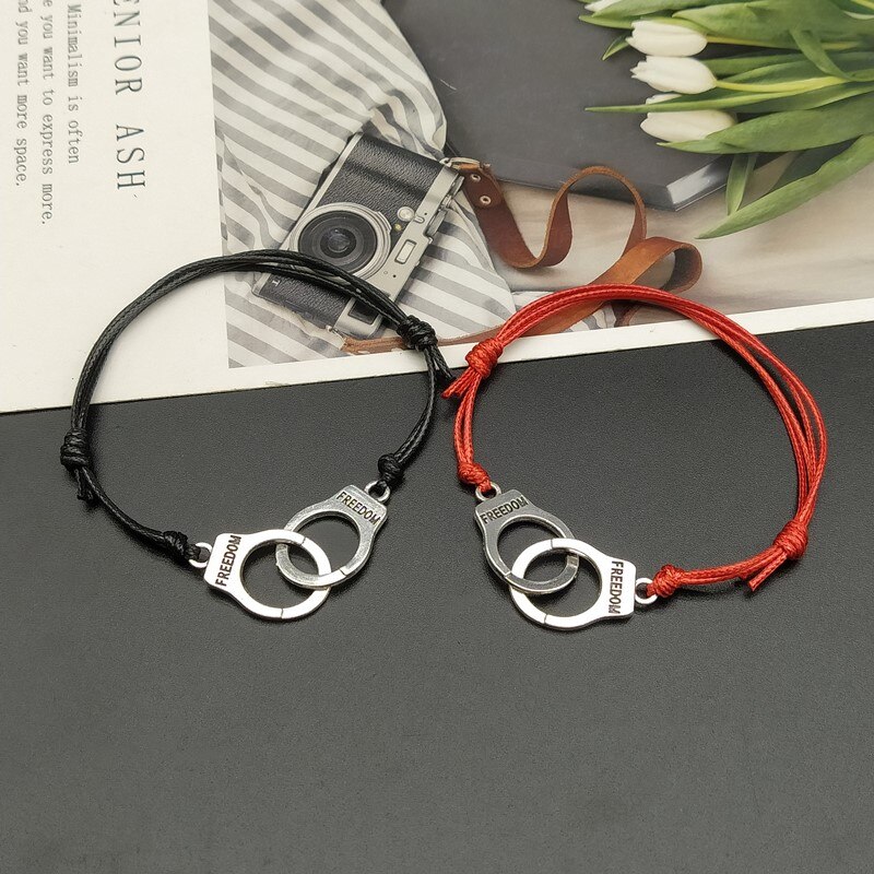 2 pcs Handcuff Bracelet Set BBF Adjustable Rope Bracelet for Women Men Friendship Couple Bracelets Matching Bracelets: A