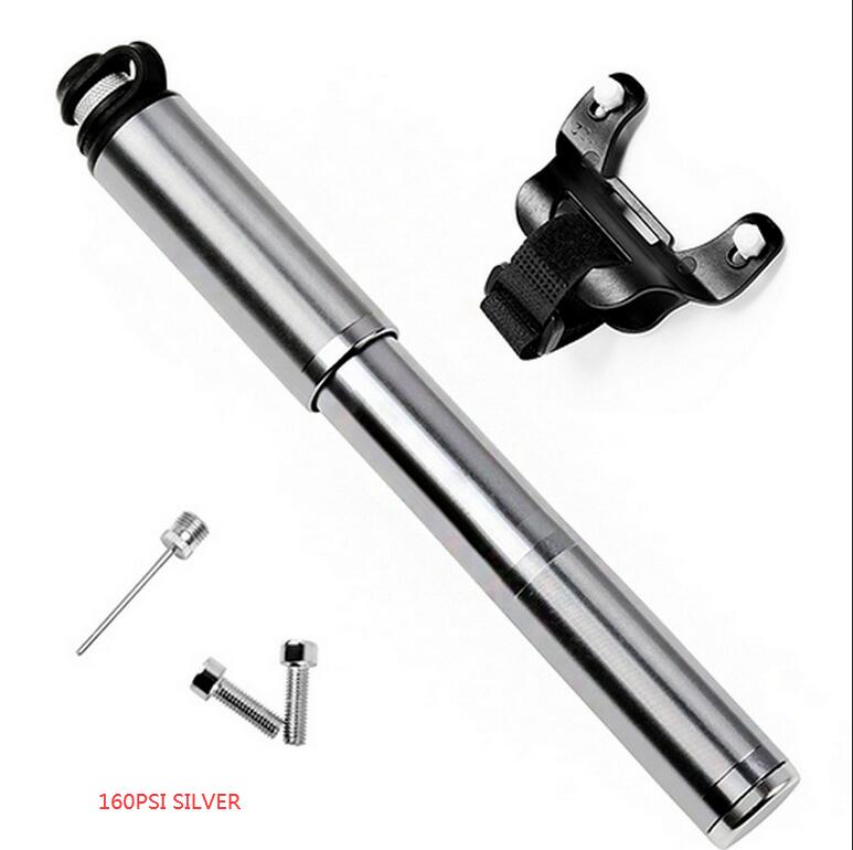 WEST BIKING Bicycle Pump Hand Air Pump Hose Pressure Gauge Cycling Tire Inflator Schrader Presta Valve Fork Portable Mini Pump: 160PSI silver