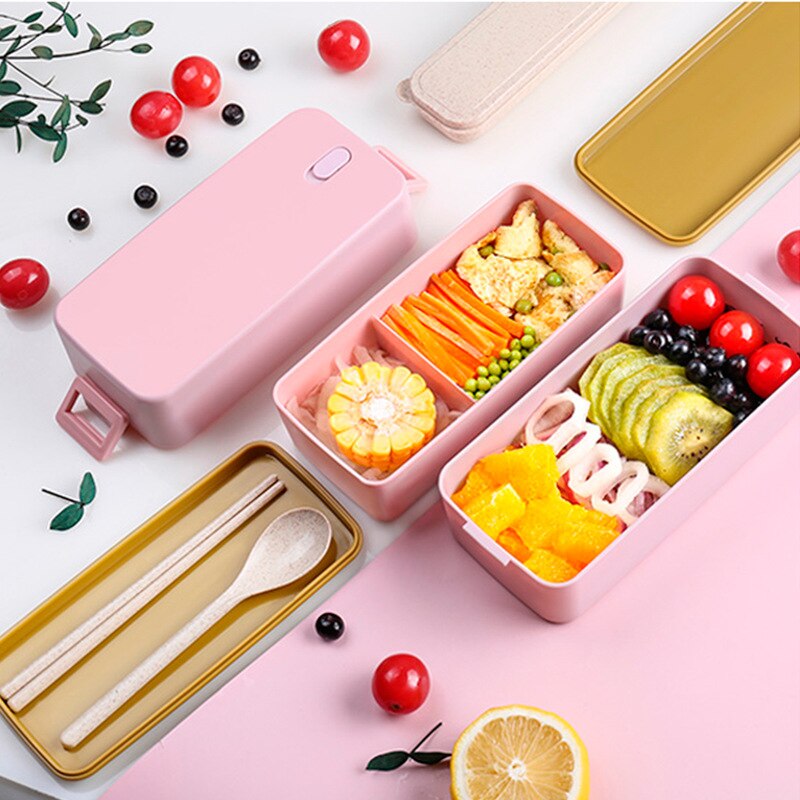 Keuken Koelkast Voedsel Vers Houden Doos Dubbele Laag Lunch Box Bento Box Plastic Kantoor Magnetron Lunchbox Verzegelde Servies