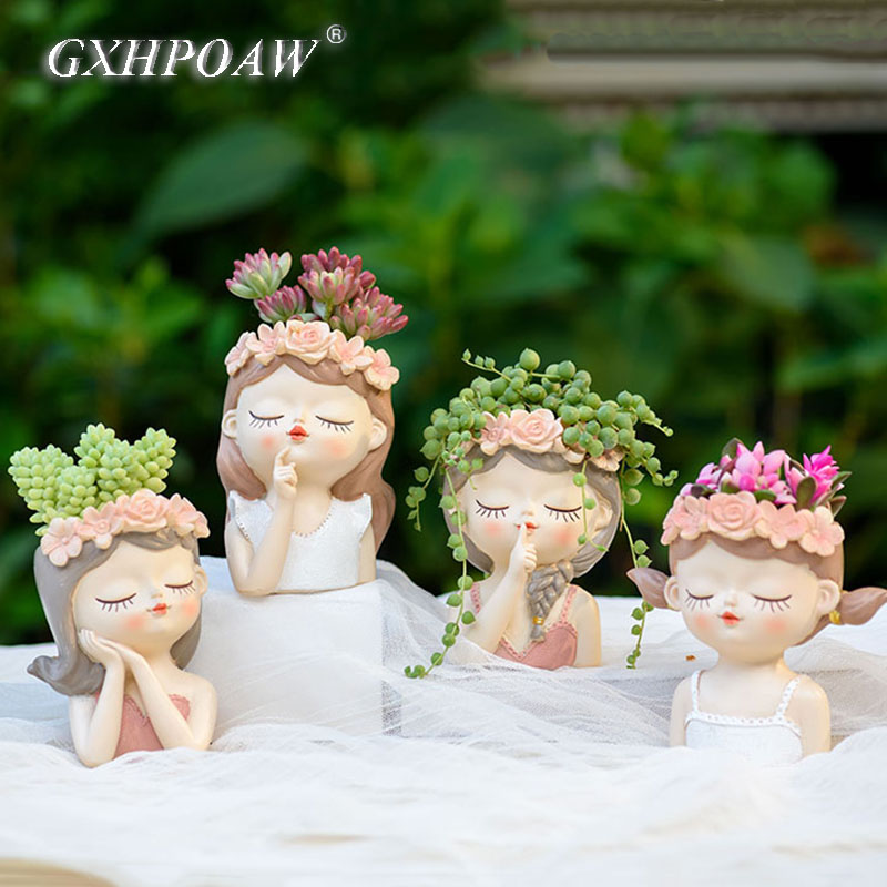 Florero con escultura de cabeza humana para mujer, accesorio de almacenamiento con de dibujos animados, belleza, artesanía, ornamento, retrato fresco, macetas, accesorios para el hogar