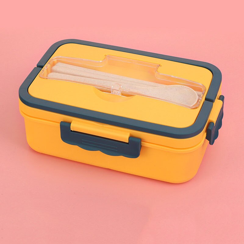 1000ml bento box insulated bag Portable lunch box with spoon chopsticks Microwave plastic lunch box set Food storage container: yellow